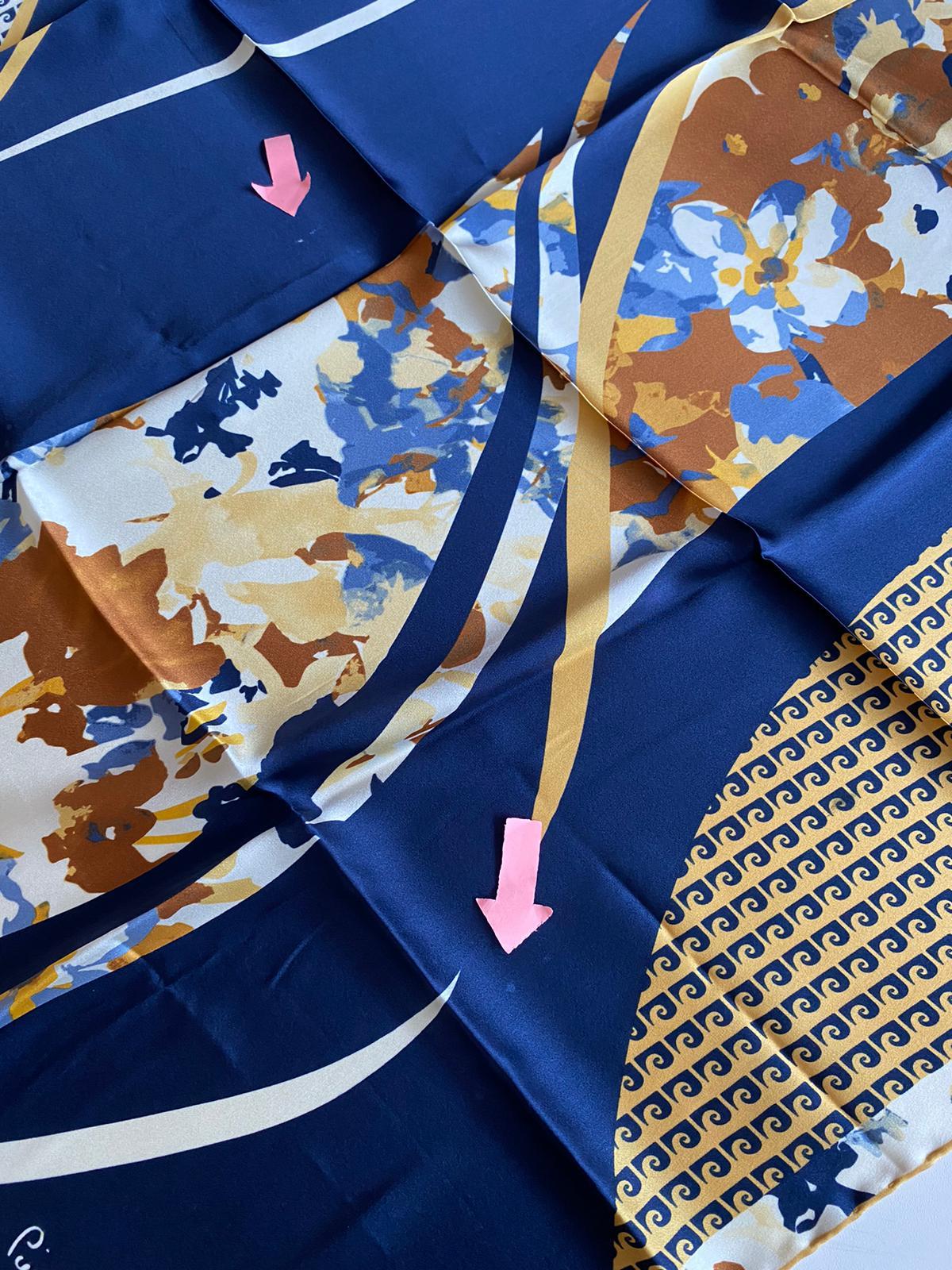 Pierre Cardin Defolu Sura İpek Eşarp  42217 Lacivert-Gold  Karışık  Desen