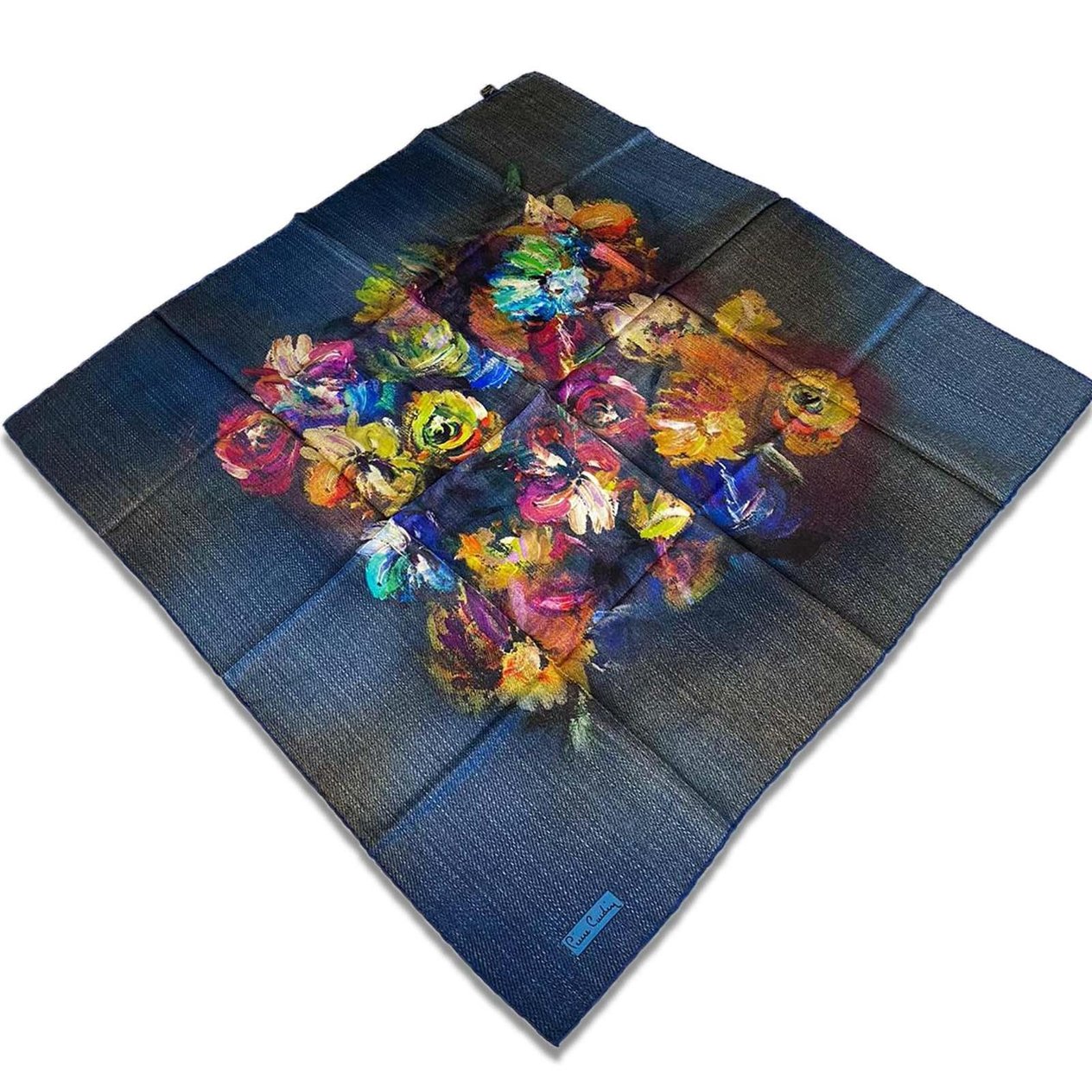 Pierre Cardin Navy Blue Rose Pattern Twill Silk Scarf 8382438-921