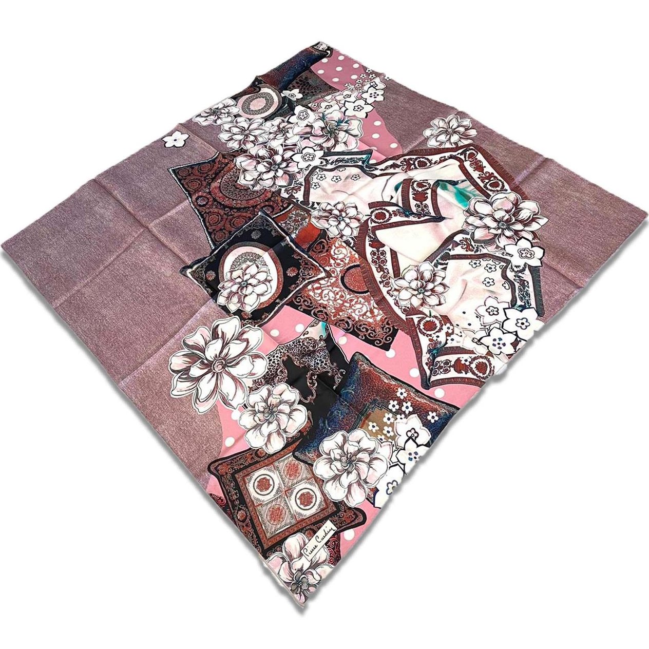 Pierre Cardin Powder Pink Mixed Patterned Twill Silk Scarf 4210701-311
