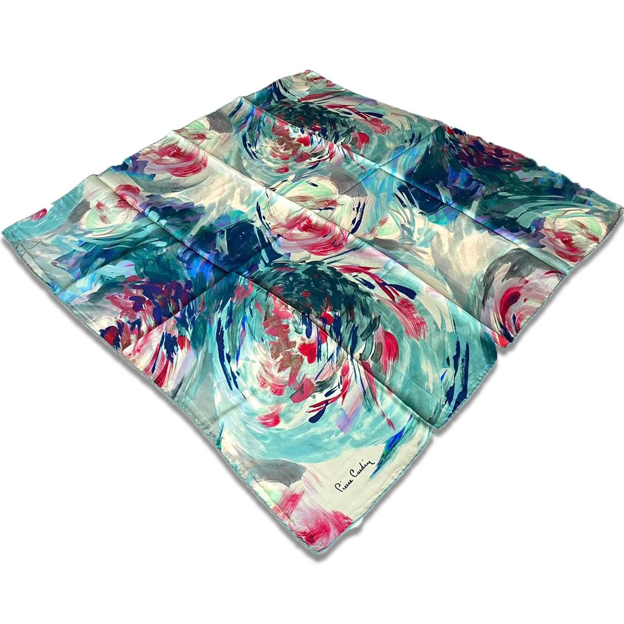 Pierre Cardin Water Green Mixed Pattern Satin Silk Scarf 31028