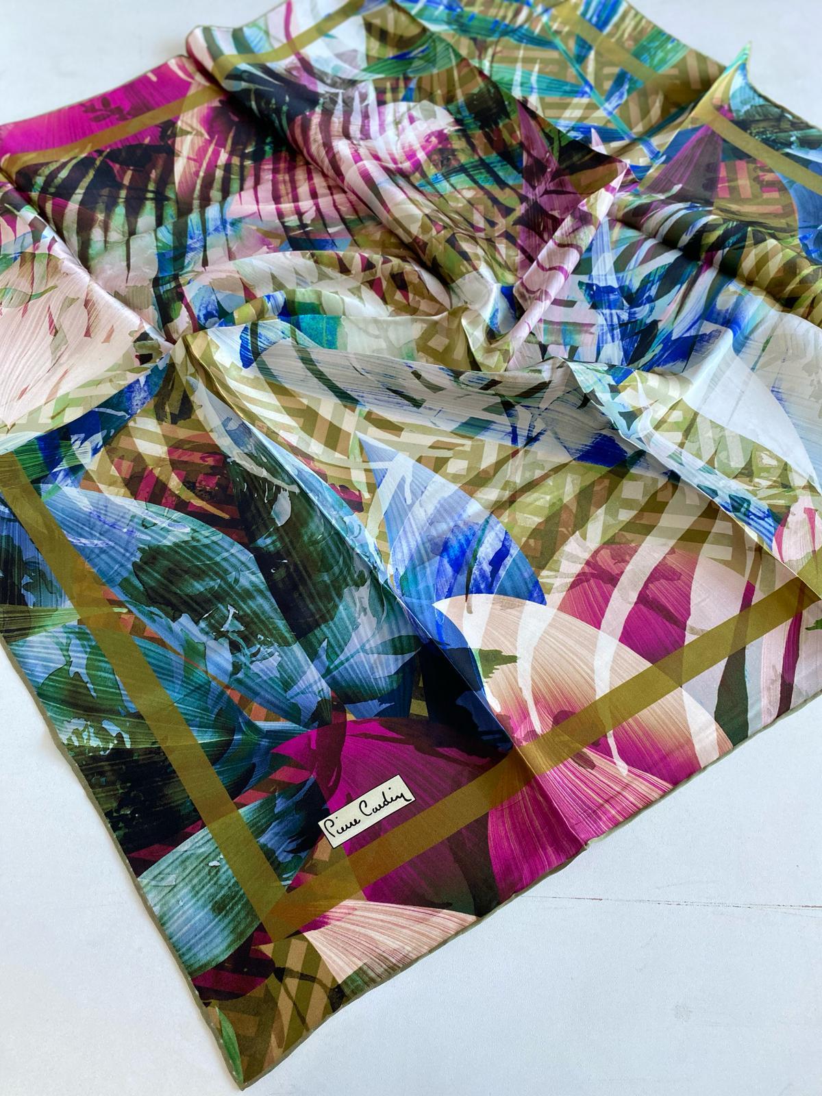 Pierre Cardin Satin Silk Scarf 46050 Green Mixed Pattern