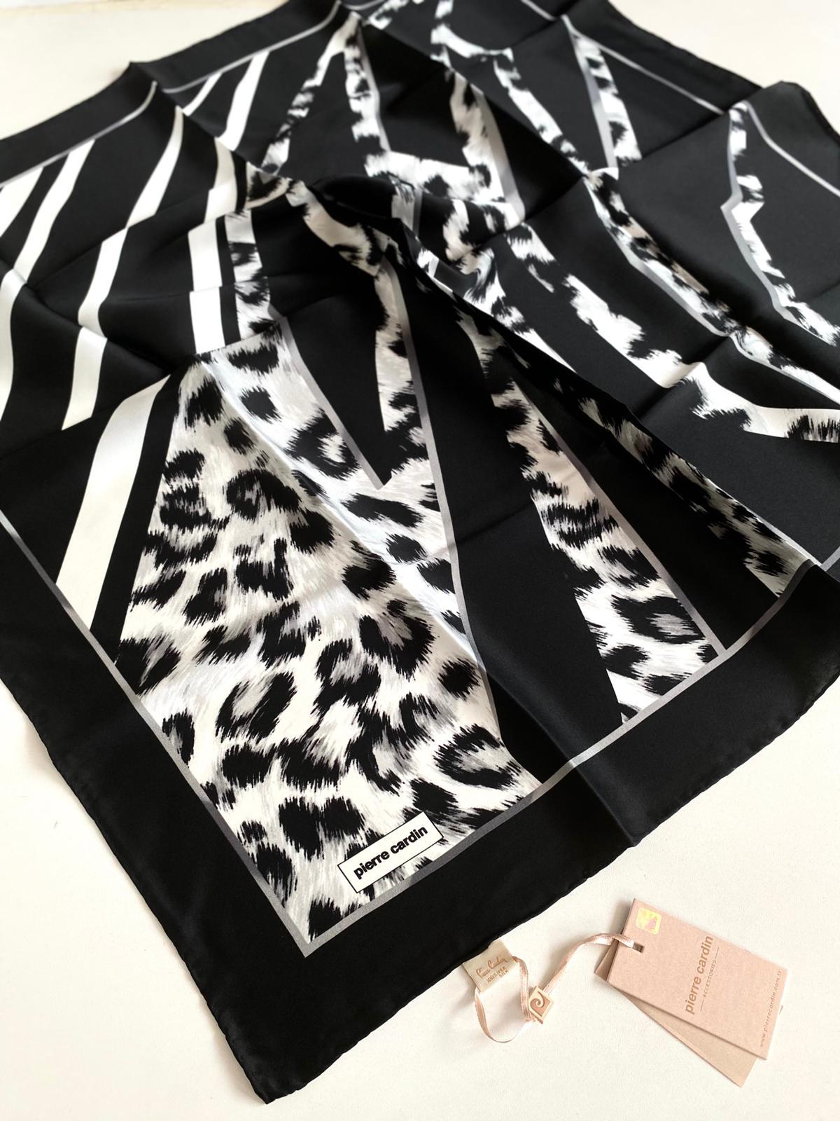 Pierre Cardin Satin Silk Scarf 8585230-48142 Black Mixed Pattern
