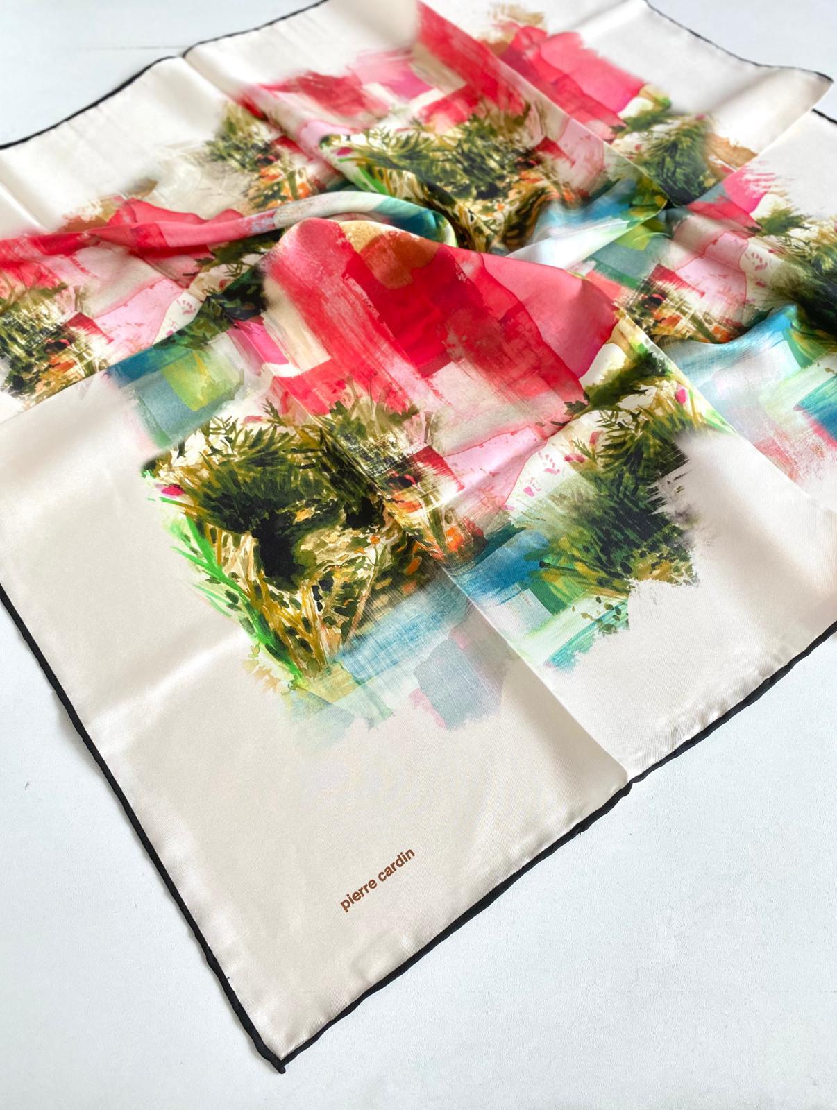 Pierre Cardin Twill Silk Scarf 8074438-913-48133 Cream Mixed Pattern