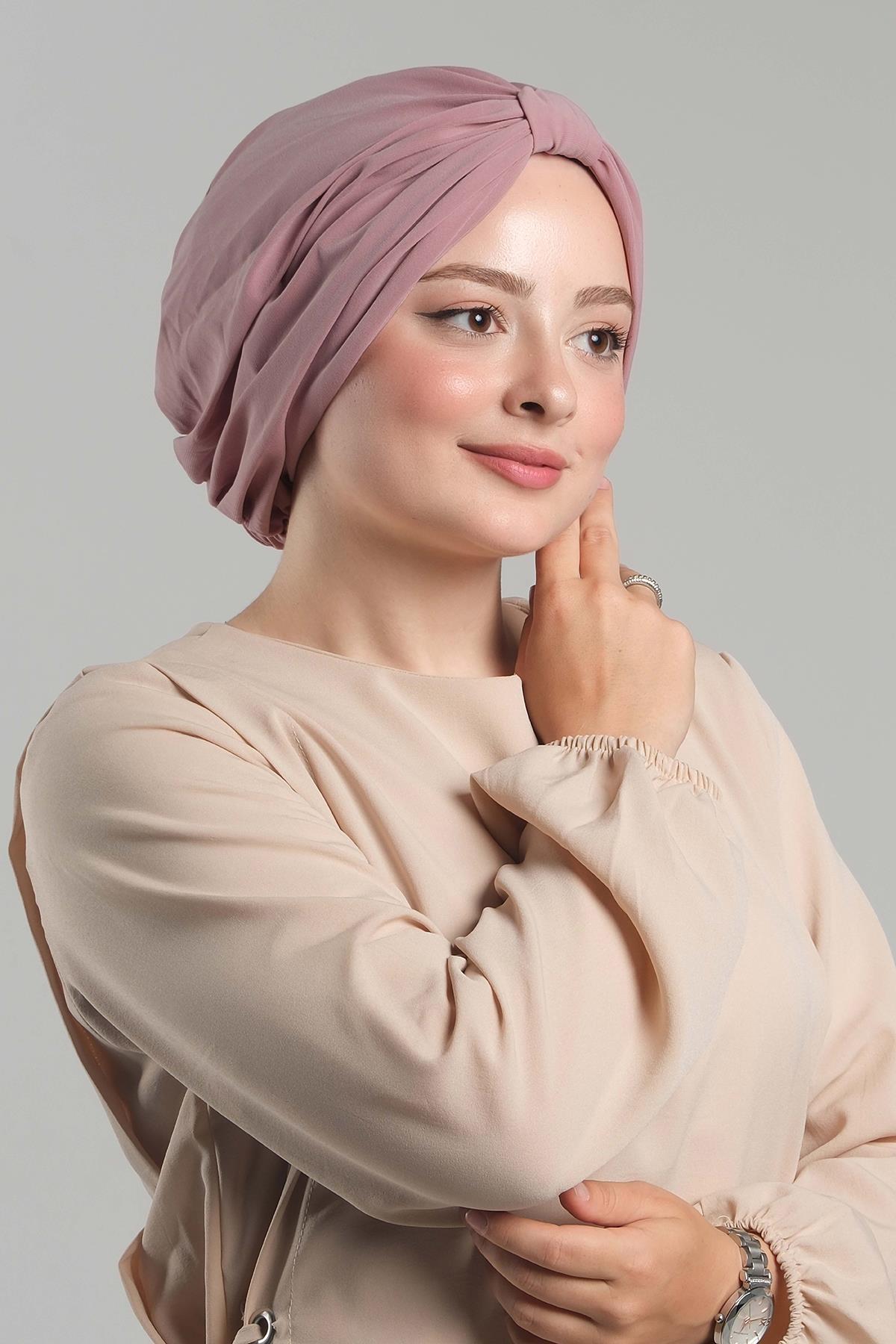 Pudra Pratik Hazır Geçmeli Tesettür Bone Sandy Pileli Salaş 2121_06