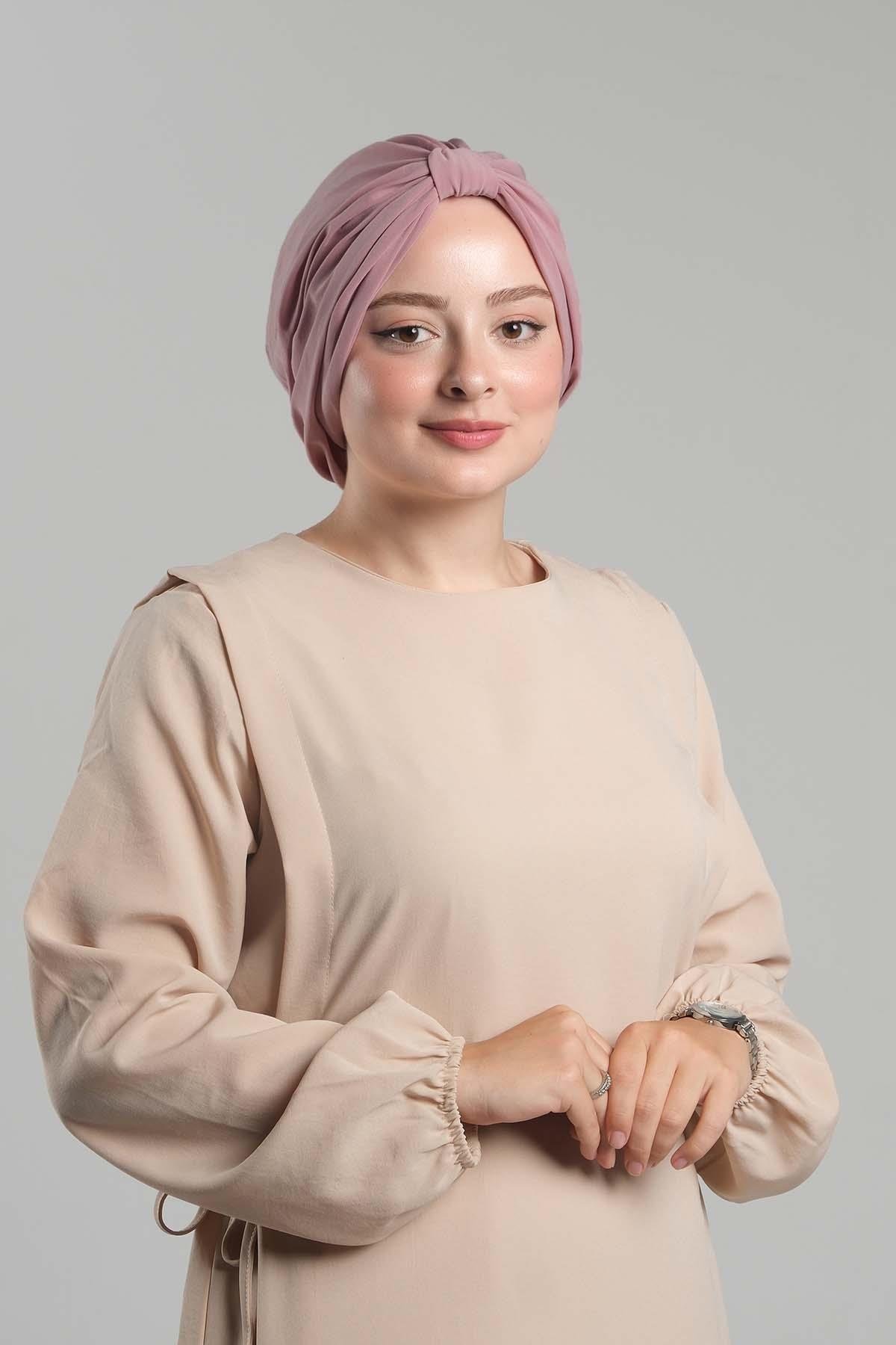 Pudra Pratik Hazır Geçmeli Tesettür Bone Sandy Pileli Salaş 2121_06