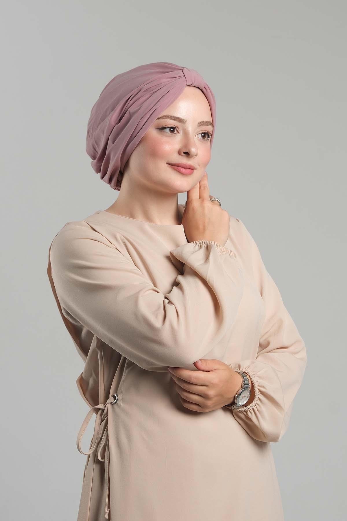 Pudra Pratik Hazır Geçmeli Tesettür Bone Sandy Pileli Salaş 2121_06