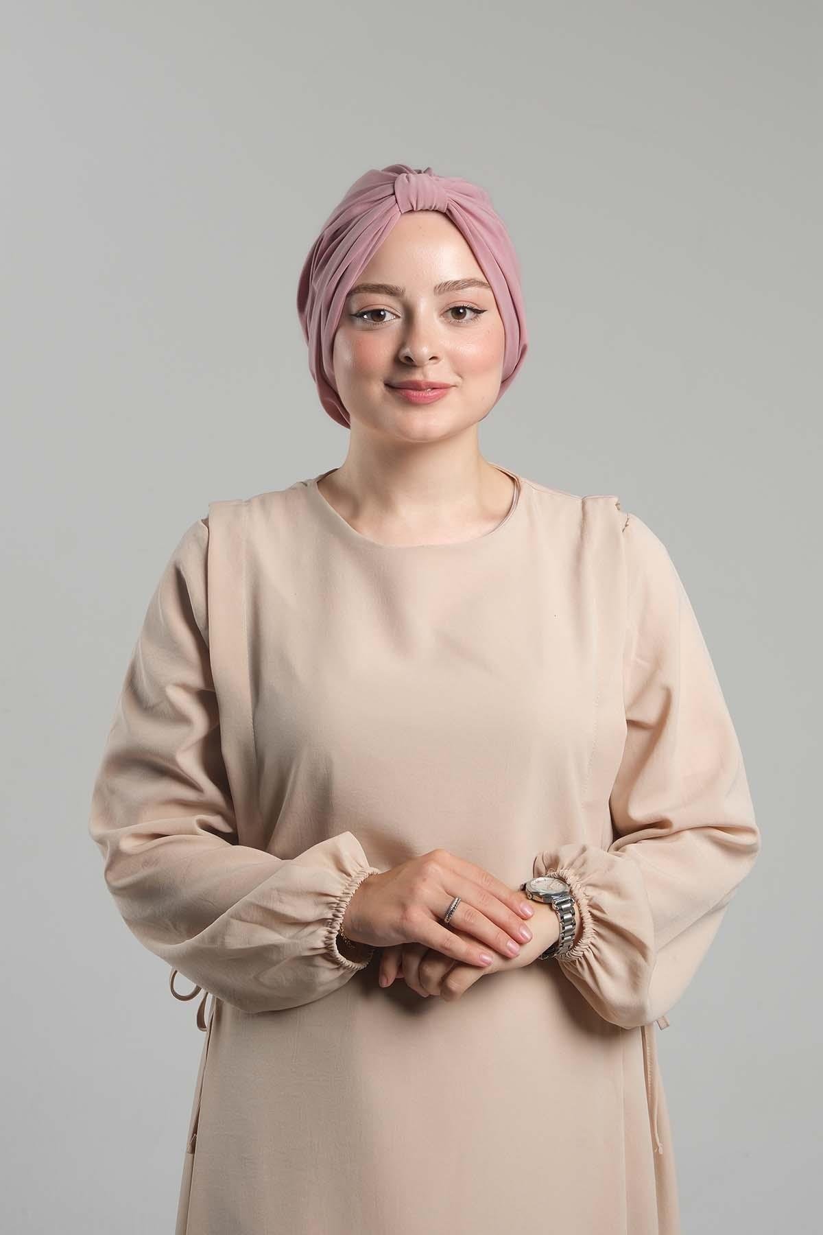 Pudra Pratik Hazır Geçmeli Tesettür Bone Sandy Pileli Salaş 2121_06