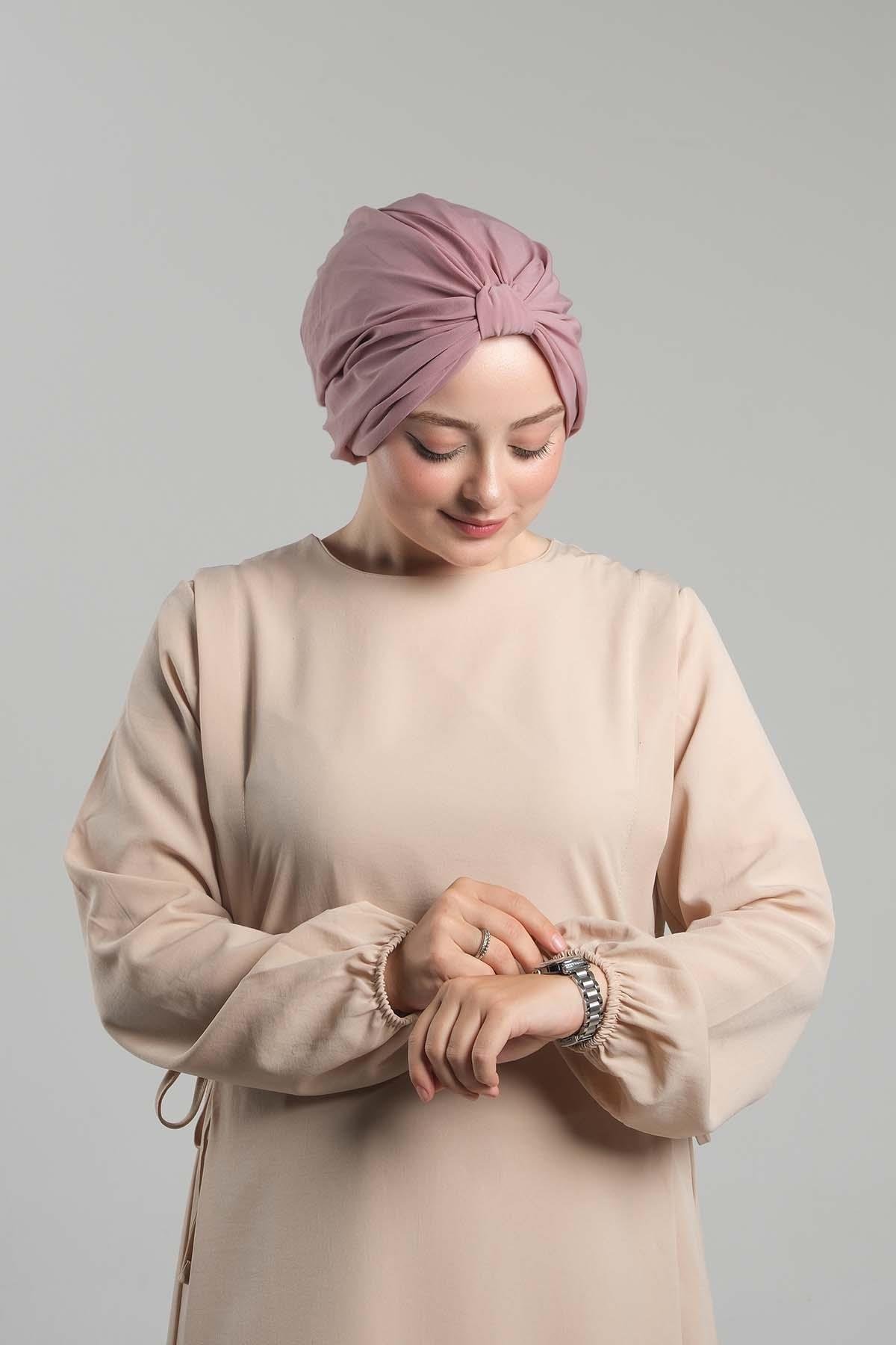 Pudra Pratik Hazır Geçmeli Tesettür Bone Sandy Pileli Salaş 2121_06