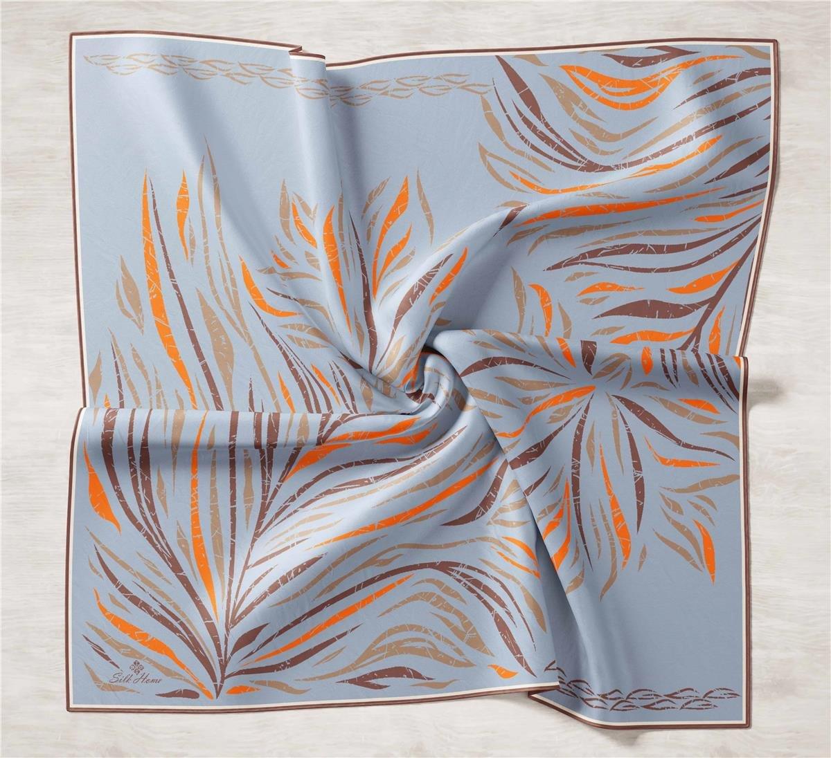Silk Home Bebe Mavi Desenli Tivil İpek Eşarp 11432-14