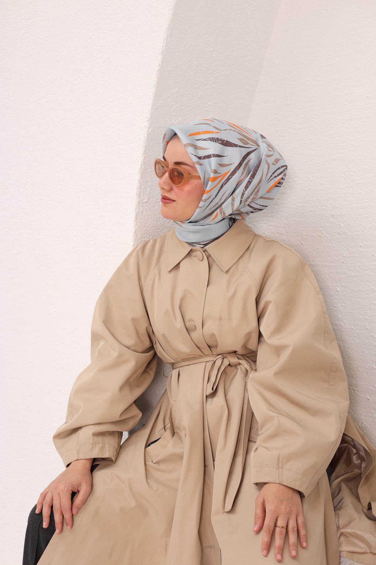 Silk Home Bebe Mavi Desenli Tivil İpek Eşarp 11432-14