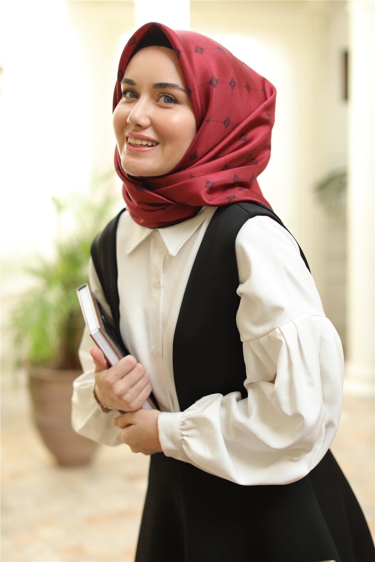 Silk Home Bordo Desenli Sura İpek Eşarp 11392-10