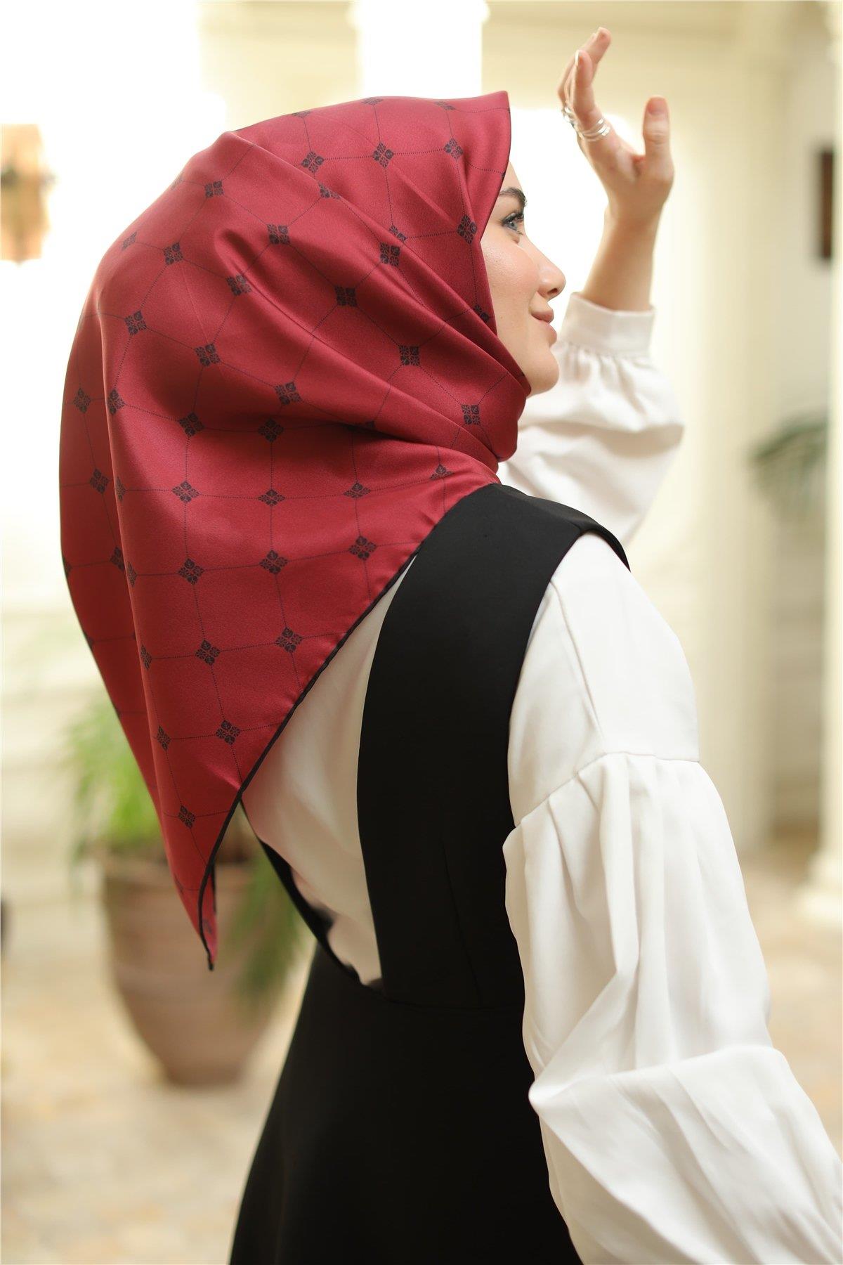 Silk Home Bordo Desenli Sura İpek Eşarp 11392-10