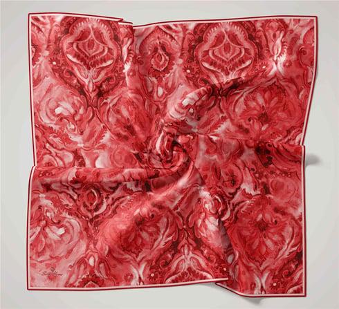Silk Home Bordo, Pudra Pembe, Mercan Geometrik Desen Tivil İpek Eşarp IST111465-11