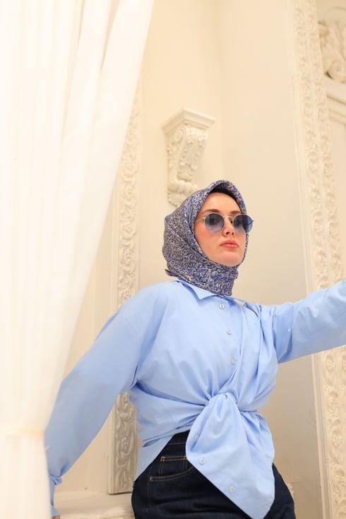 Silk Home Gümüş, Mor, Gri Geometrik Desen Tivil İpek Eşarp IST11459-45