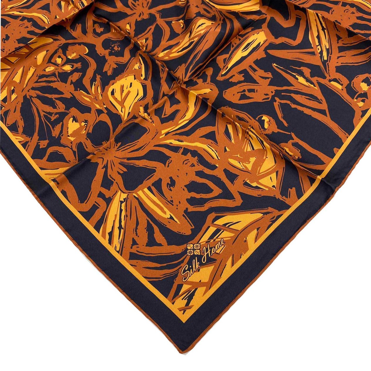 Silk Home Kiremit Çiçek Desen Tivil İpek Eşarp 11419-04
