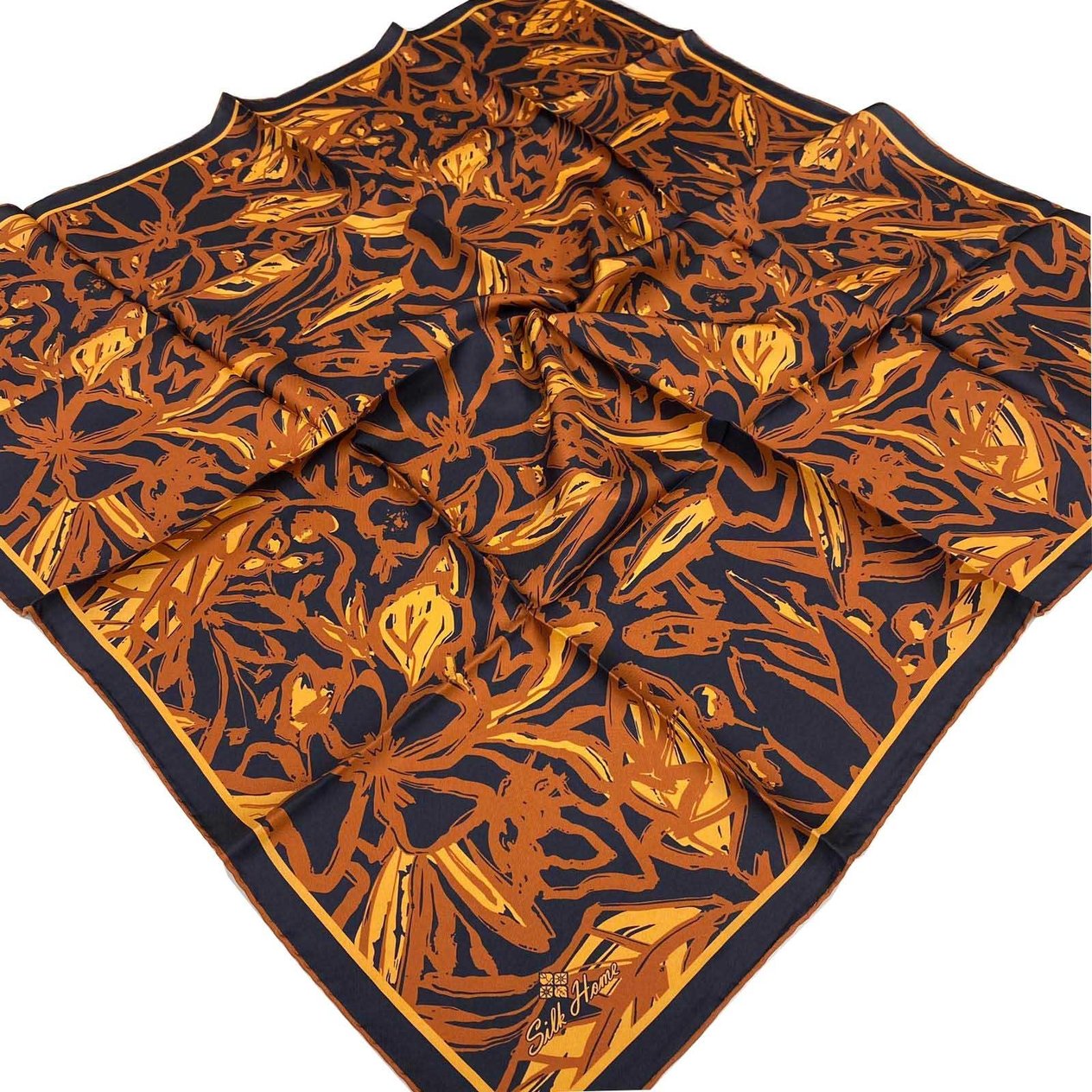 Silk Home Kiremit Çiçek Desen Tivil İpek Eşarp 11419-04