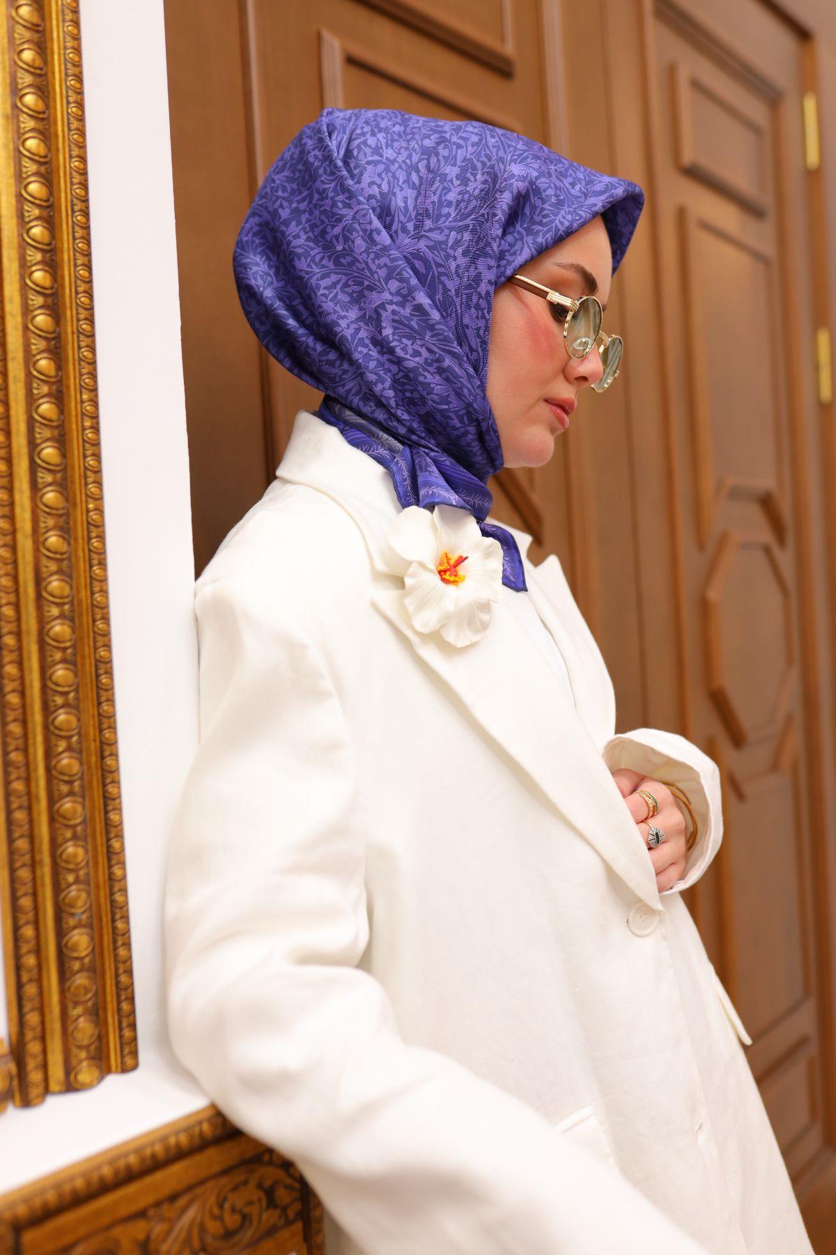 Silk Home Koyu Mor, Eflatun, Lila Geometrik Desen Tivil İpek Eşarp IST11459-50