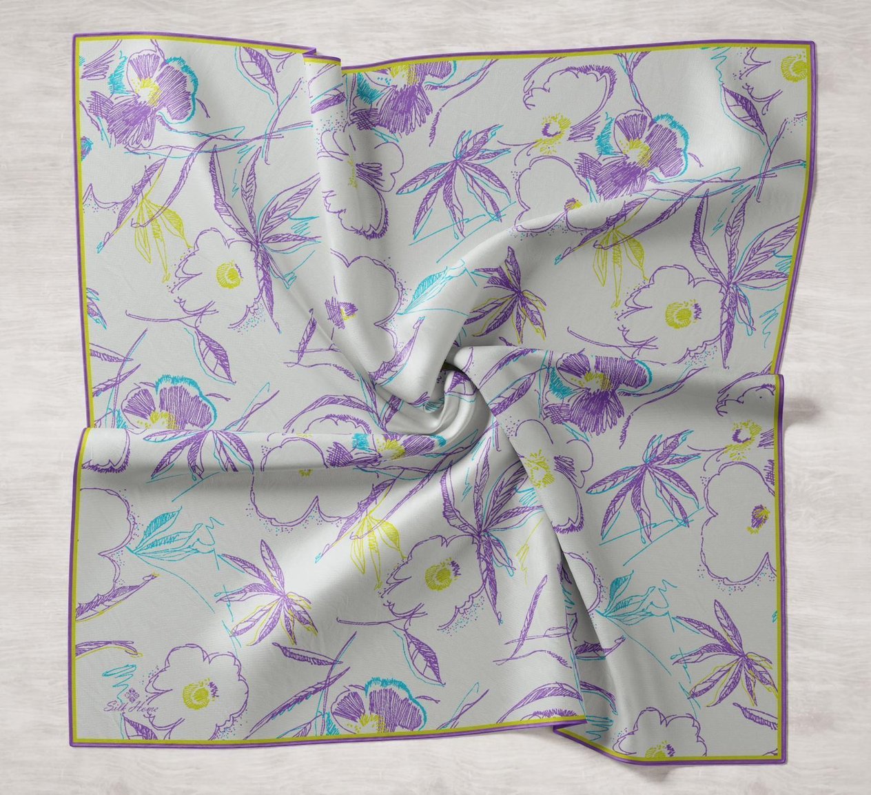 Silk Home Krem Desenli Tivil İpek Eşarp 11433-37