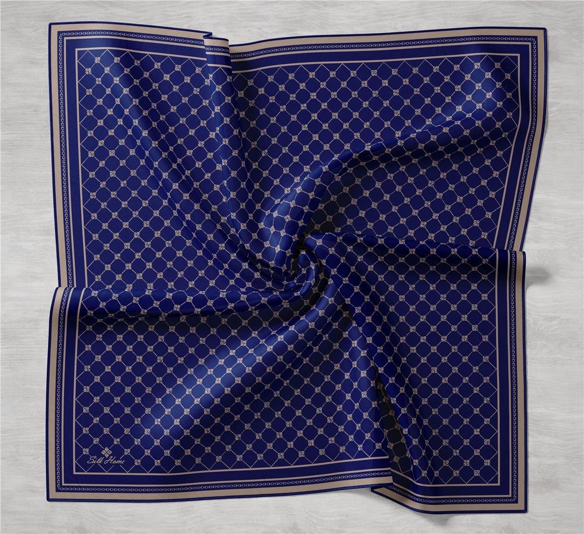 Silk Home Lacivert, Vizon Karışık Desen Tivil İpek Eşarp IST 11393-10