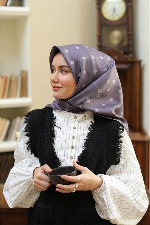 Silk Home Lila Karışık Desen Tivil İpek Eşarp IST 11392-26