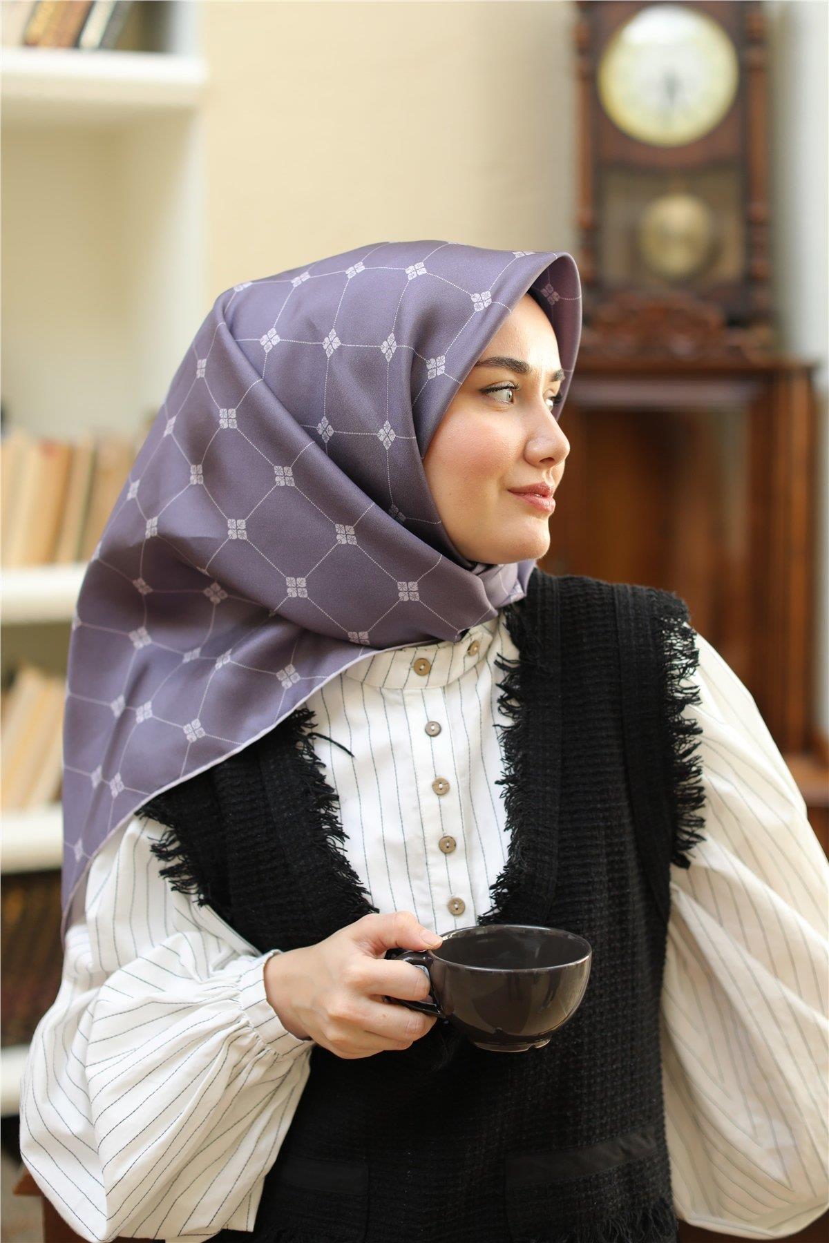 Silk Home Lila Karışık Desen Tivil İpek Eşarp IST 11392-26