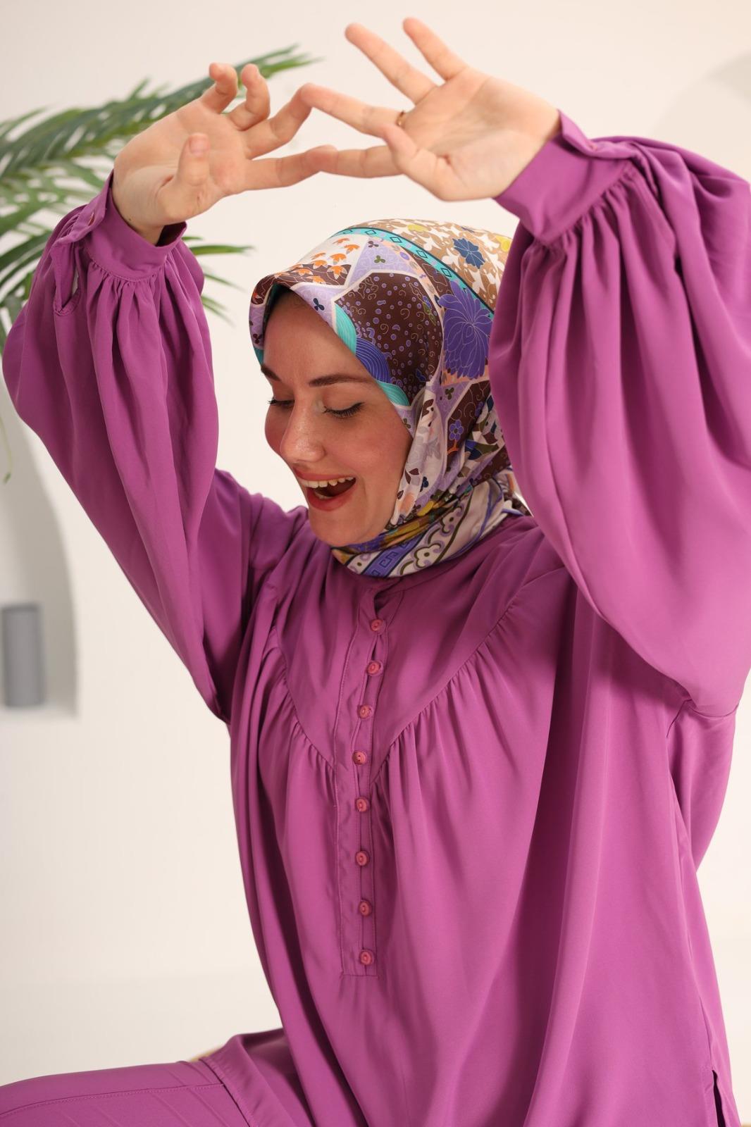 Silk Home Mor, Somon, Kahverengi, Cam Göbeği, Turuncu Geometrik Desenli Tivil İpek Eşarp IST11431-38