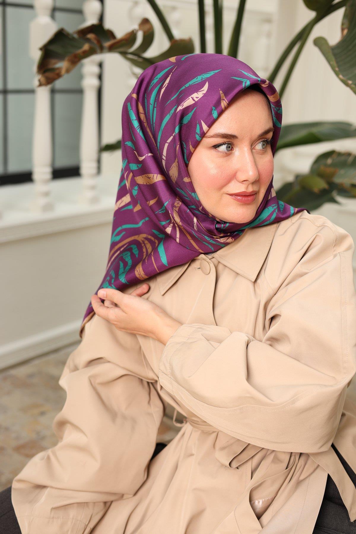 Silk Home Mürdüm Desenli Tivil İpek Eşarp 11432-04