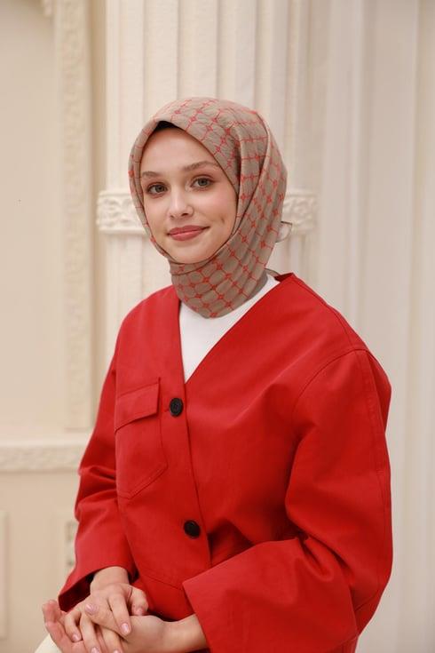 Silk Home Olinda Eşarp IST 22.00.48001.88 Vizon, Parlak Turuncu Monogram Desen