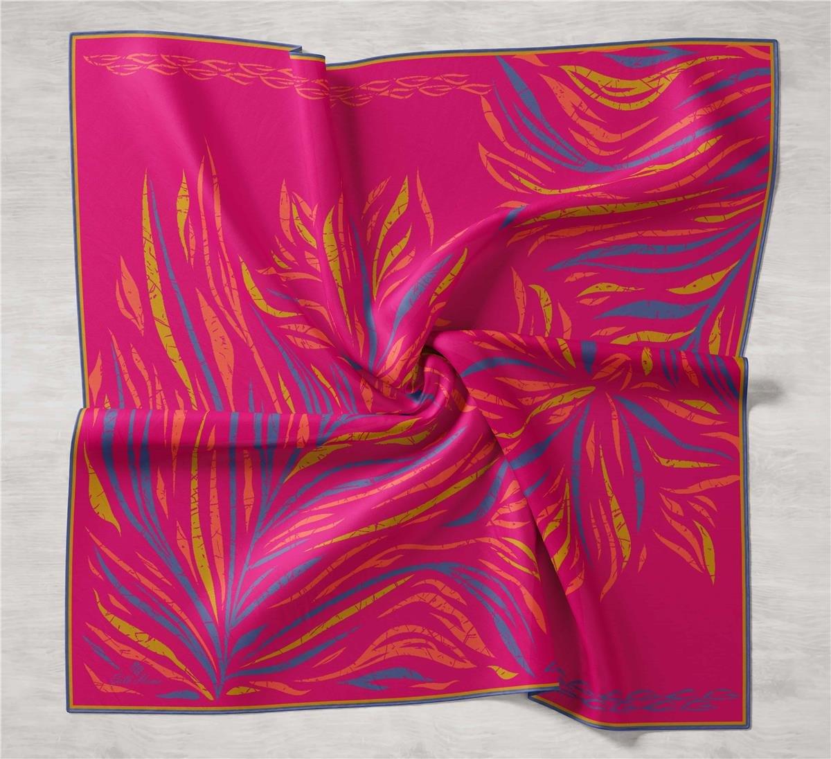 Silk Home Pembe Turuncu Desenli Tivil İpek Eşarp 11432-54
