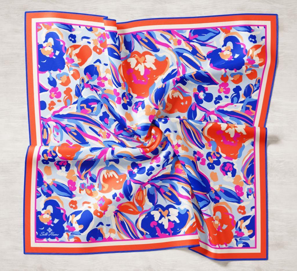 Silk Home Saks Mavi-Somon Desenli Tivil İpek Eşarp 11405-21
