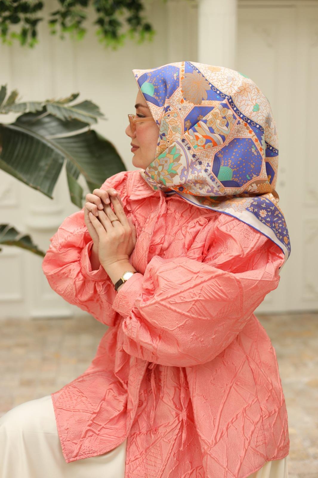 Silk Home Saks, Sarı, Cam Göbeği, Gri, Turuncu Geometrik Desenli Tivil İpek Eşarp IST11431-35
