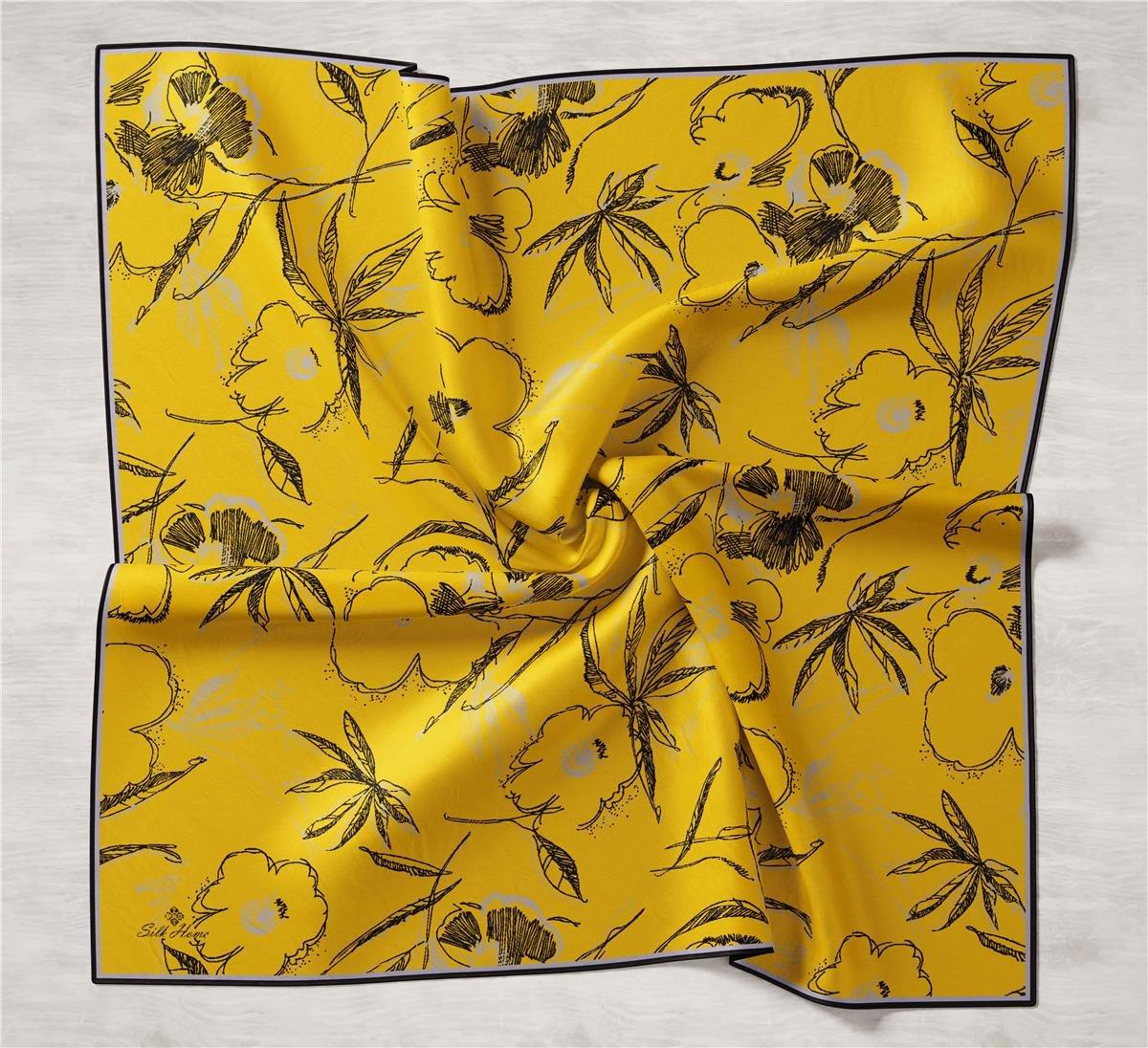 Silk Home Sarı Desenli Tivil İpek Eşarp 11433-38