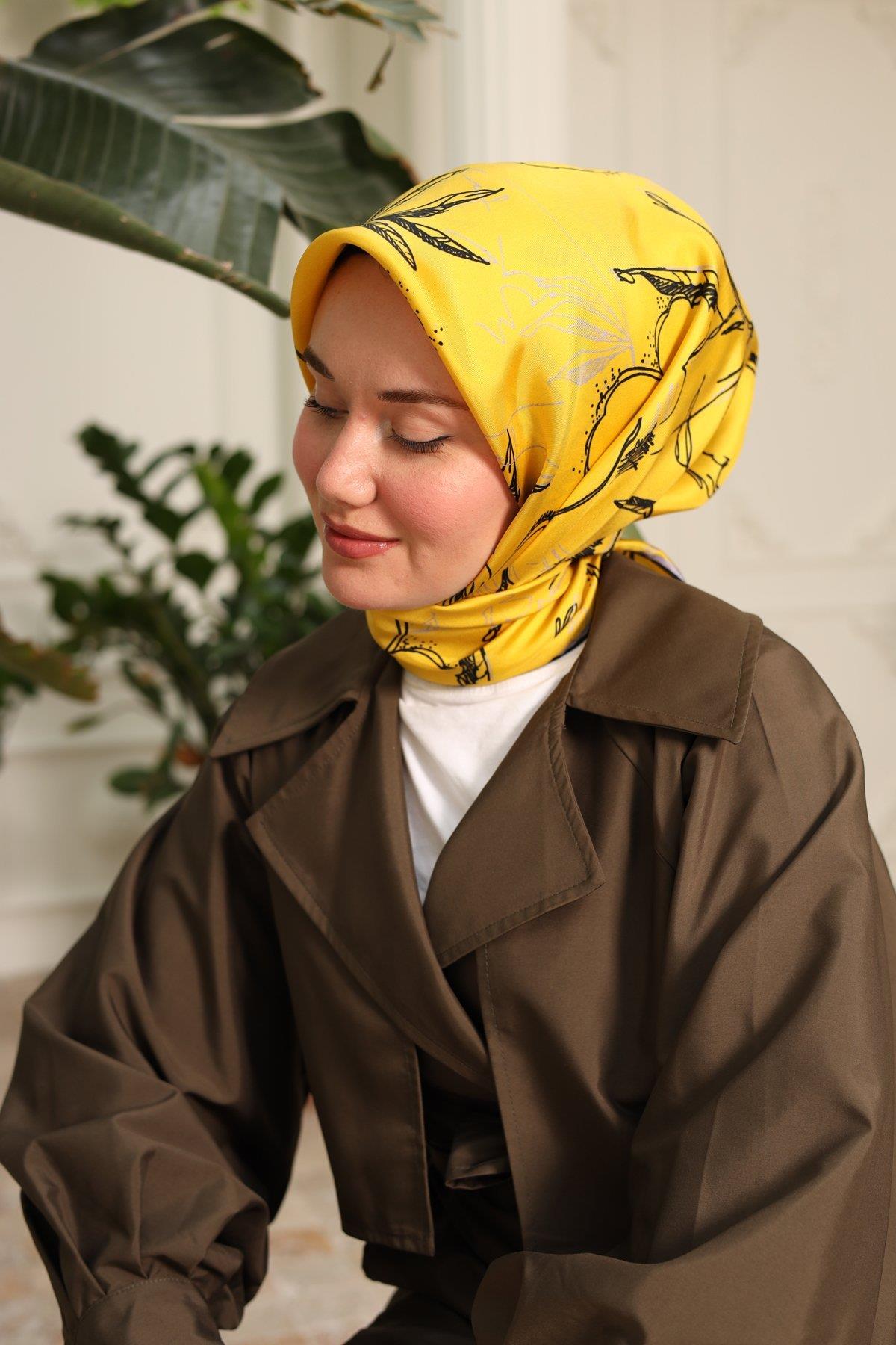 Silk Home Sarı Desenli Tivil İpek Eşarp 11433-38
