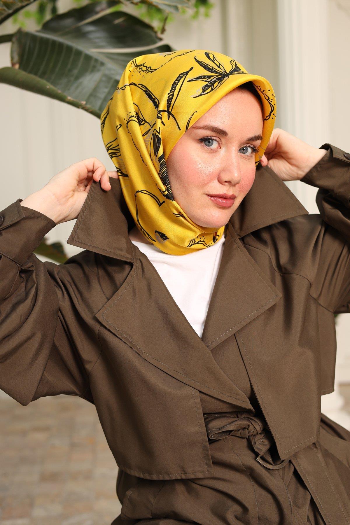 Silk Home Sarı Desenli Tivil İpek Eşarp 11433-38