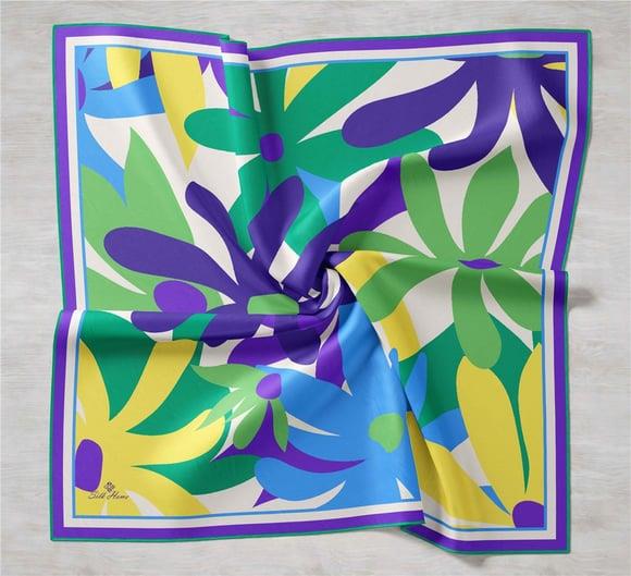 Silk Home Sarı-Mavi Çiçek Desen Tivil İpek Eşarp 11408-33