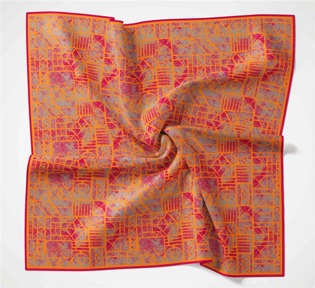 Silk Home Soft Eşarp 36667 Turuncu- Mercan Karma Desen 
