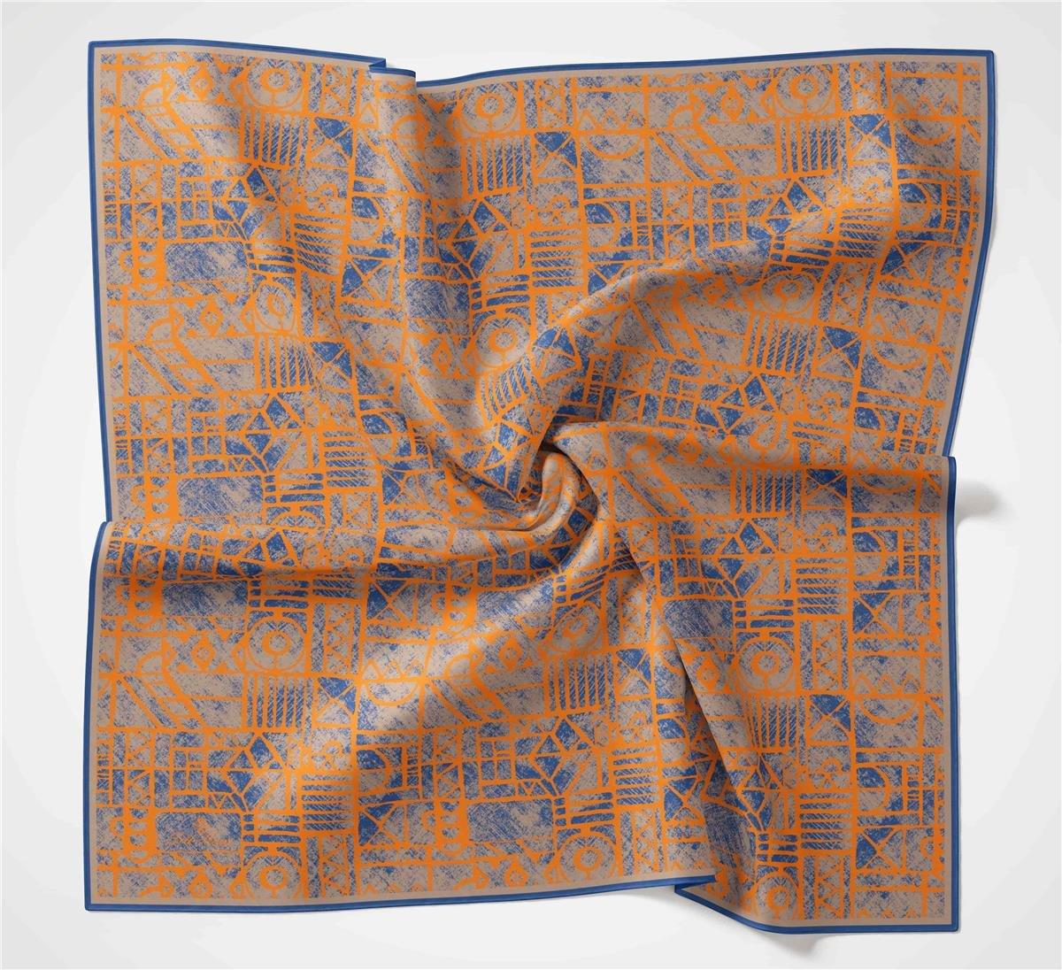 Silk Home Soft Eşarp 36706 Turuncu Mavi Karma Desen 