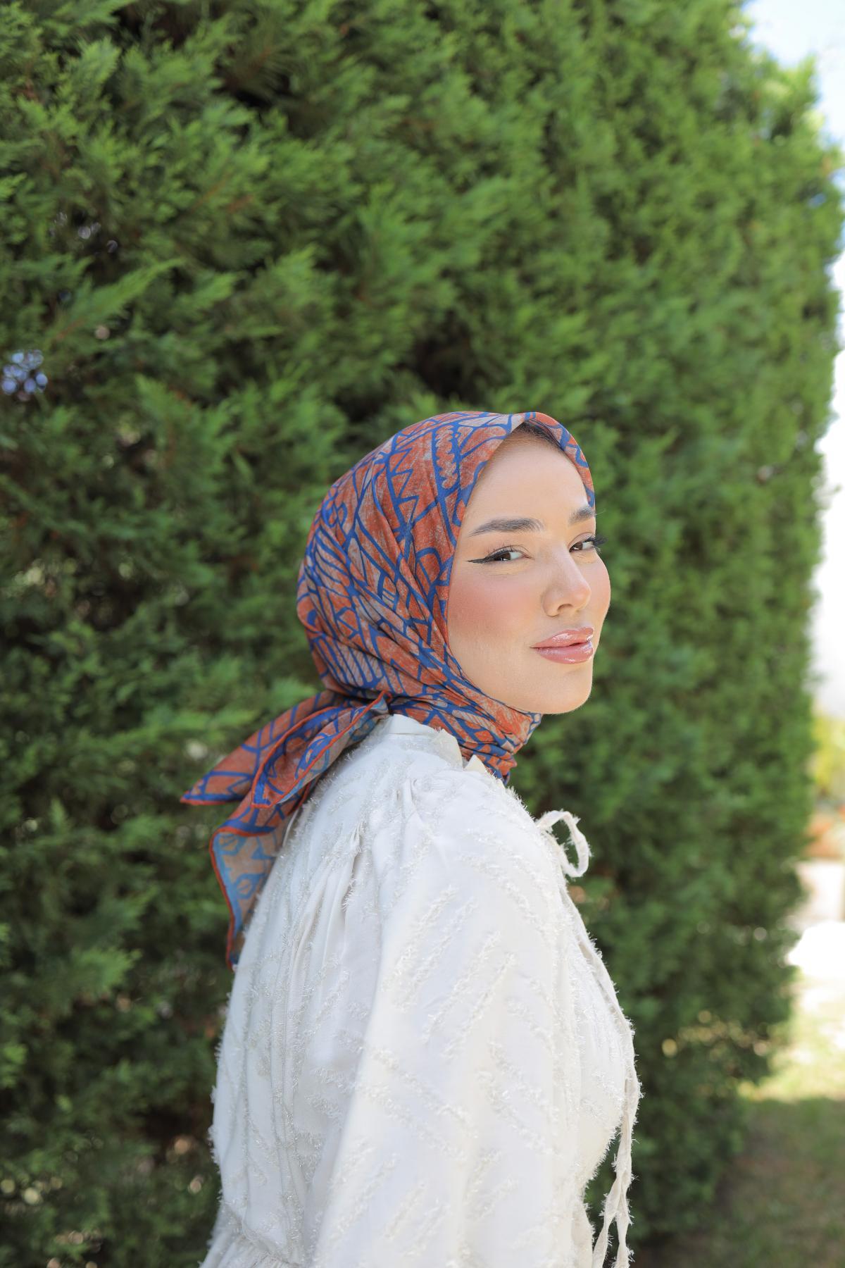 Silk Home Soft Eşarp 36727 Kahverengi Turuncu Karma Desen 