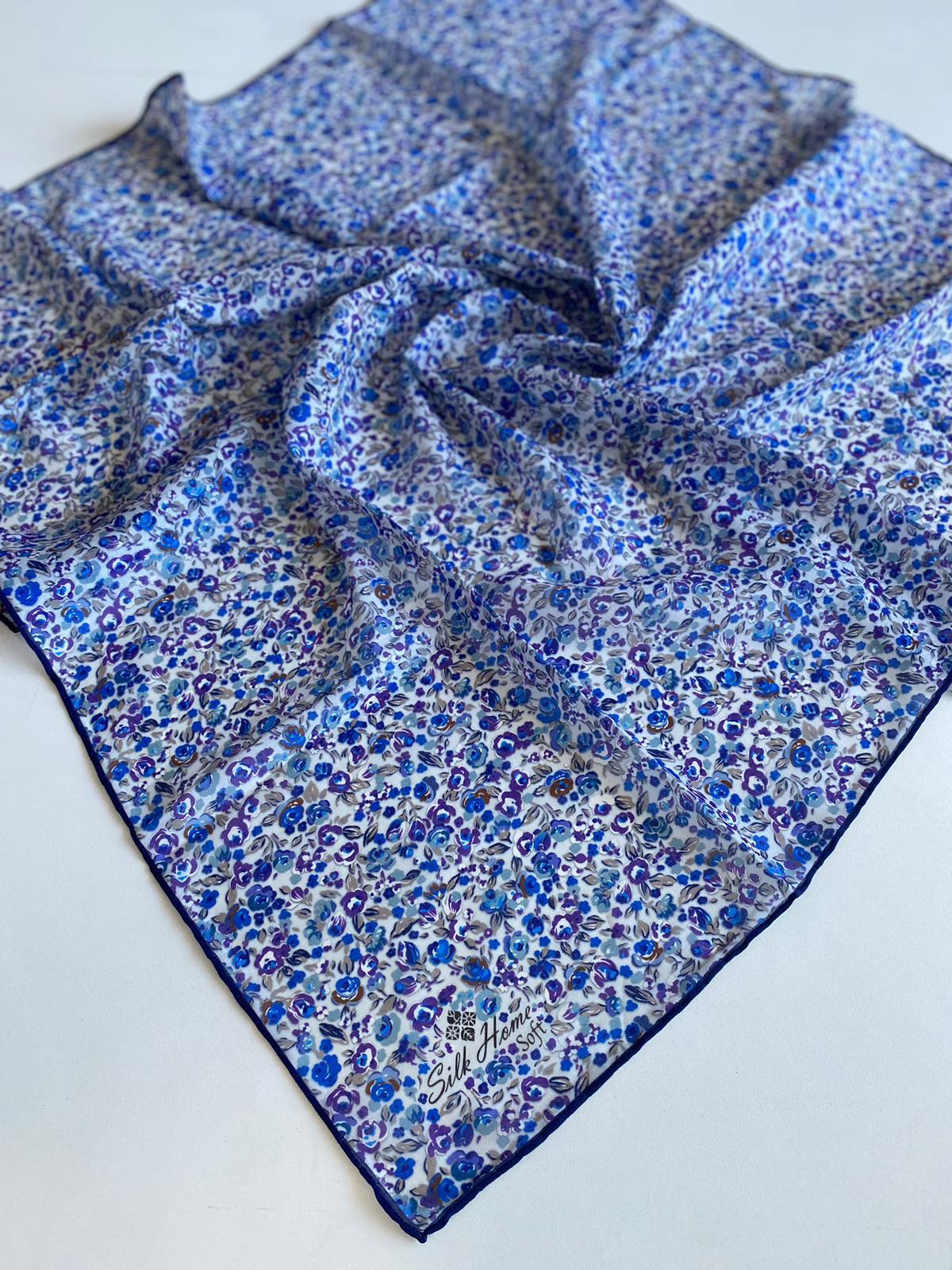 Silk Home Soft Eşarp 37003 Mavi Çiçek Desen