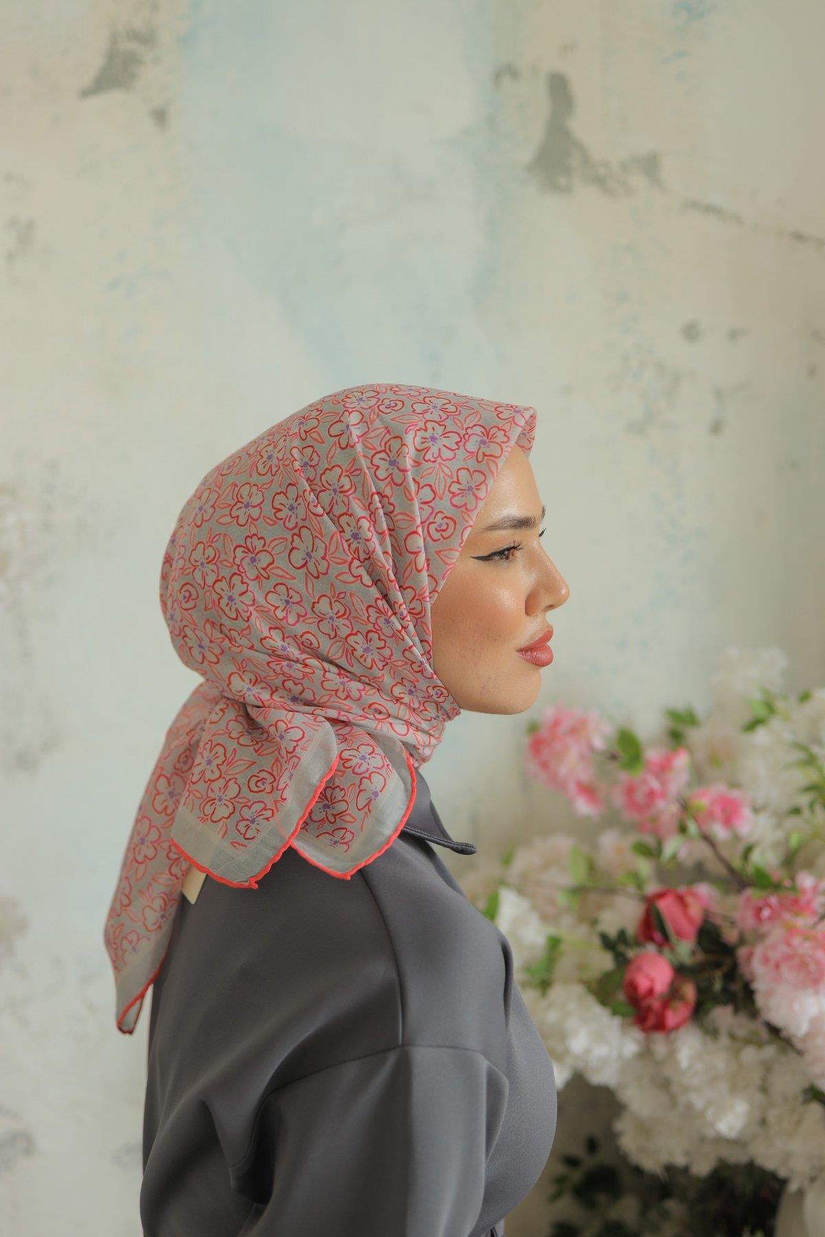 Silk Home Soft Eşarp 37031 Gri Çiçek Desen