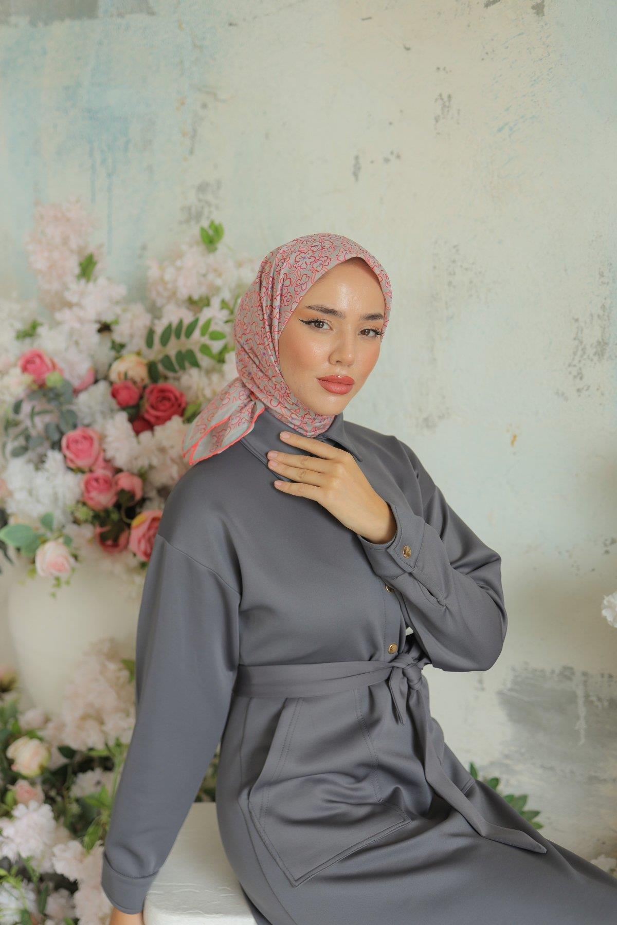 Silk Home Soft Eşarp 37031 Gri Çiçek Desen