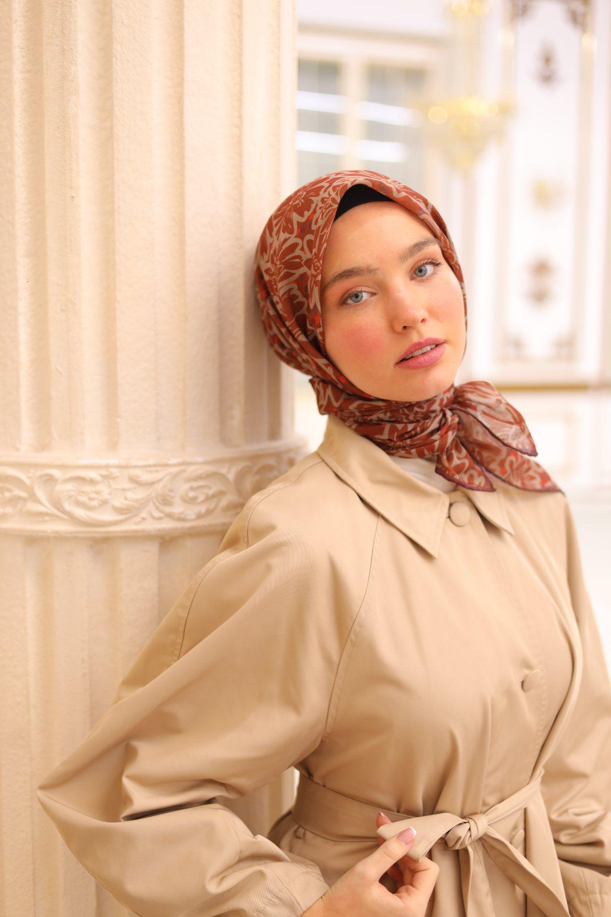 Silk Home Soft Eşarp 46696 Toprak Rengi-Vizon Karışık Desen 