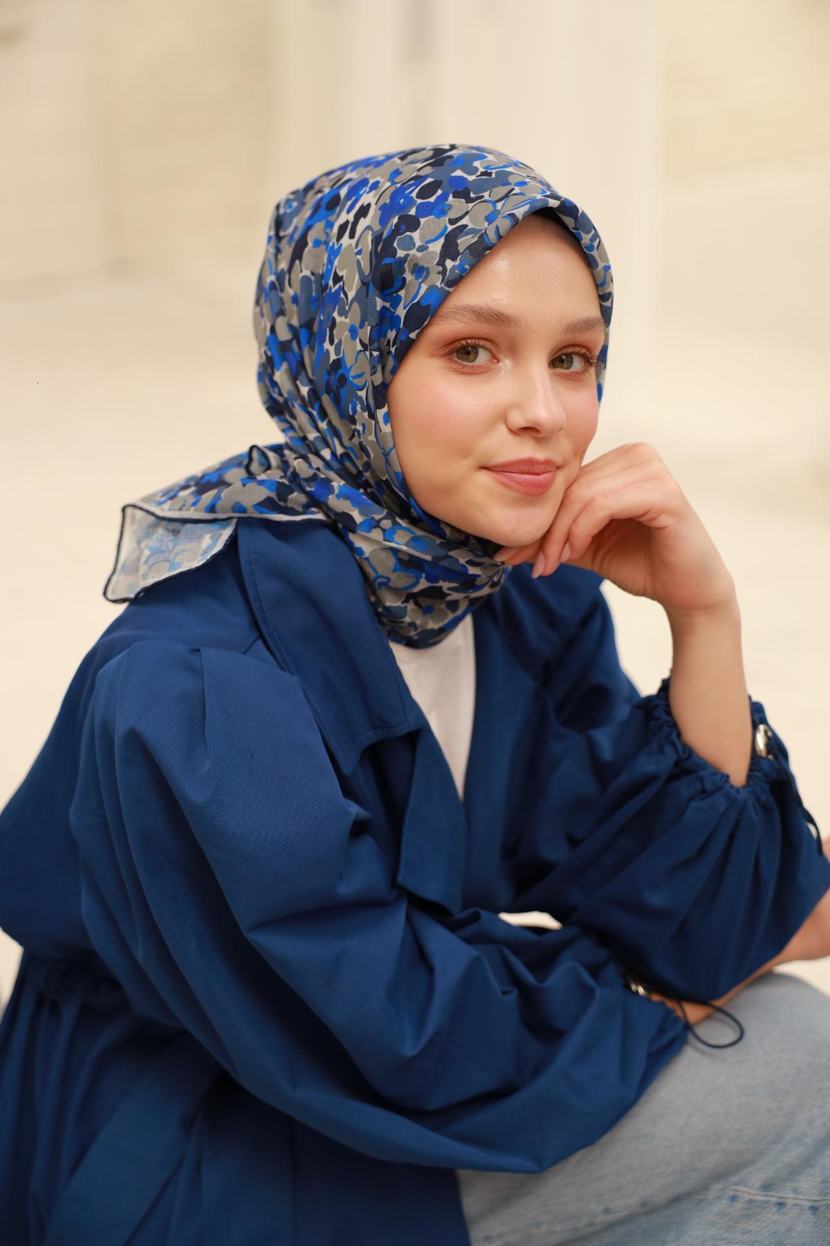 Silk Home Soft Eşarp 47289 Mavi Karışık Desen 