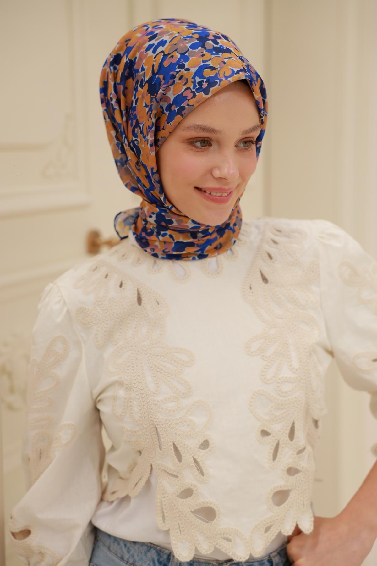 Silk Home Soft Eşarp 47318 Saks Karışık Desen 