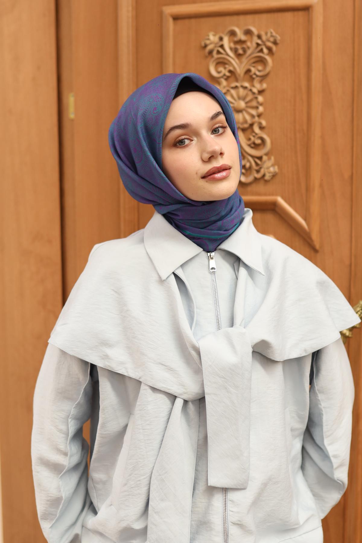 Silk Home Soft Eşarp 48864 Erguvan-Yeşil Karışık Desen 