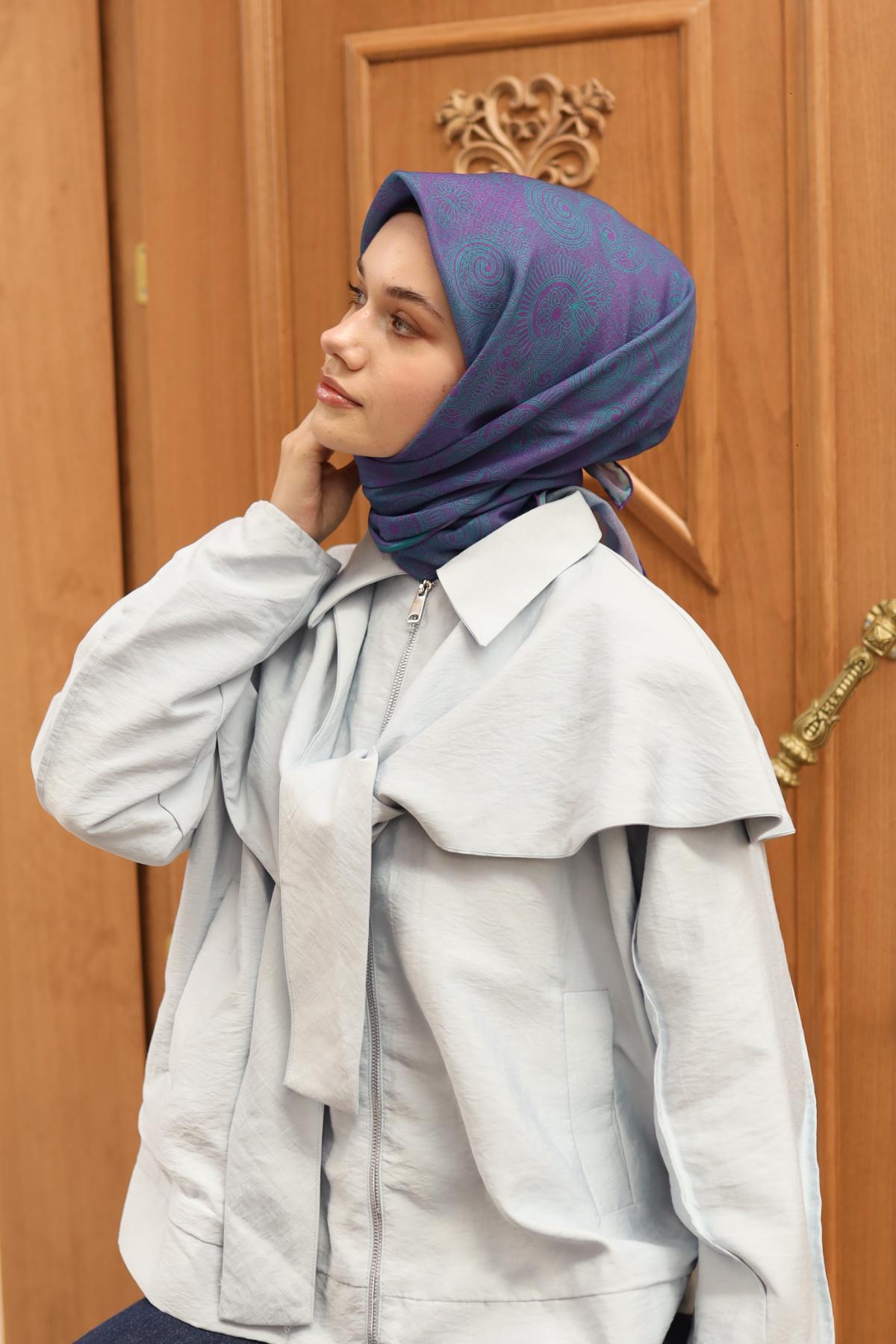 Silk Home Soft Eşarp 48864 Erguvan-Yeşil Karışık Desen 