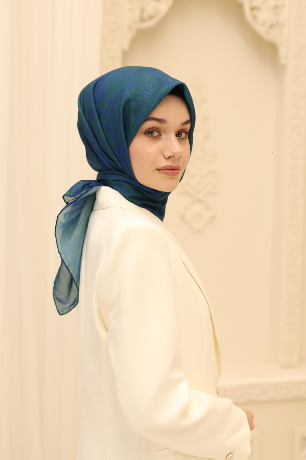 Silk Home Soft Eşarp 48888 Mavi Karışık Desen 