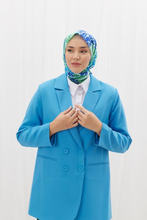 Silk Home Su Yeşili-Lacivert Çizgi Desen Soft Eşarp 28033