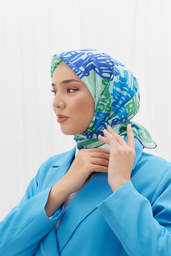 Silk Home Su Yeşili-Lacivert Çizgi Desen Soft Eşarp 28033