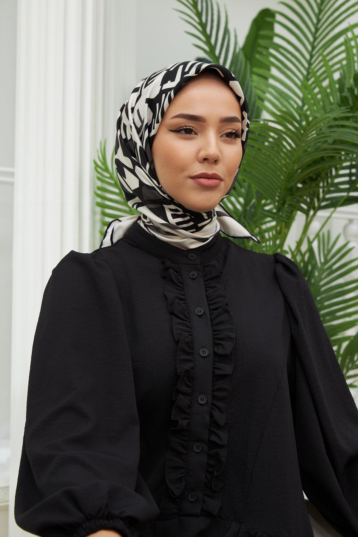Silk Home Tivil Gri Desenli İpek Eşarp İST11386-10